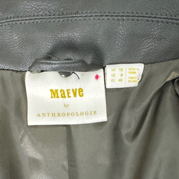 Anthropologie Maeve Kellie Olive Green Faux Leather Coat Removable Fur Collar - Picture 13 of 13